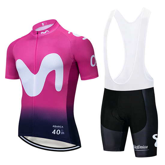 2019 Maillot Movistar Tirantes Mangas Cortas Negro Rosa